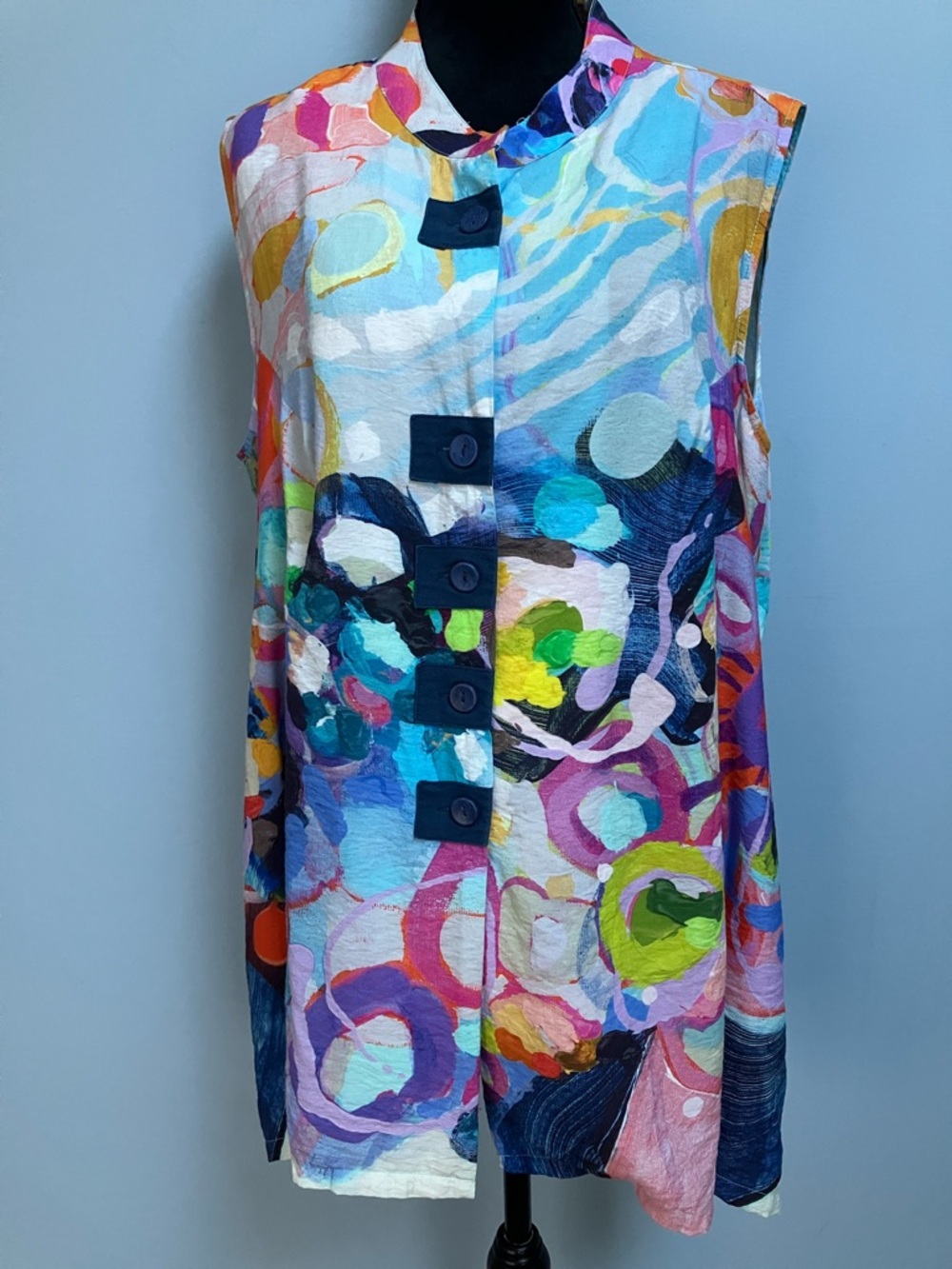 Claire Desjardins Abstract Art to Wear Tunic Vest Top 2X Colorful Pockets